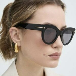 Tom Ford Women Sunglasses LUCILLA Shiny Black Smoke Mirror Cat Eye FT1063/S 01C